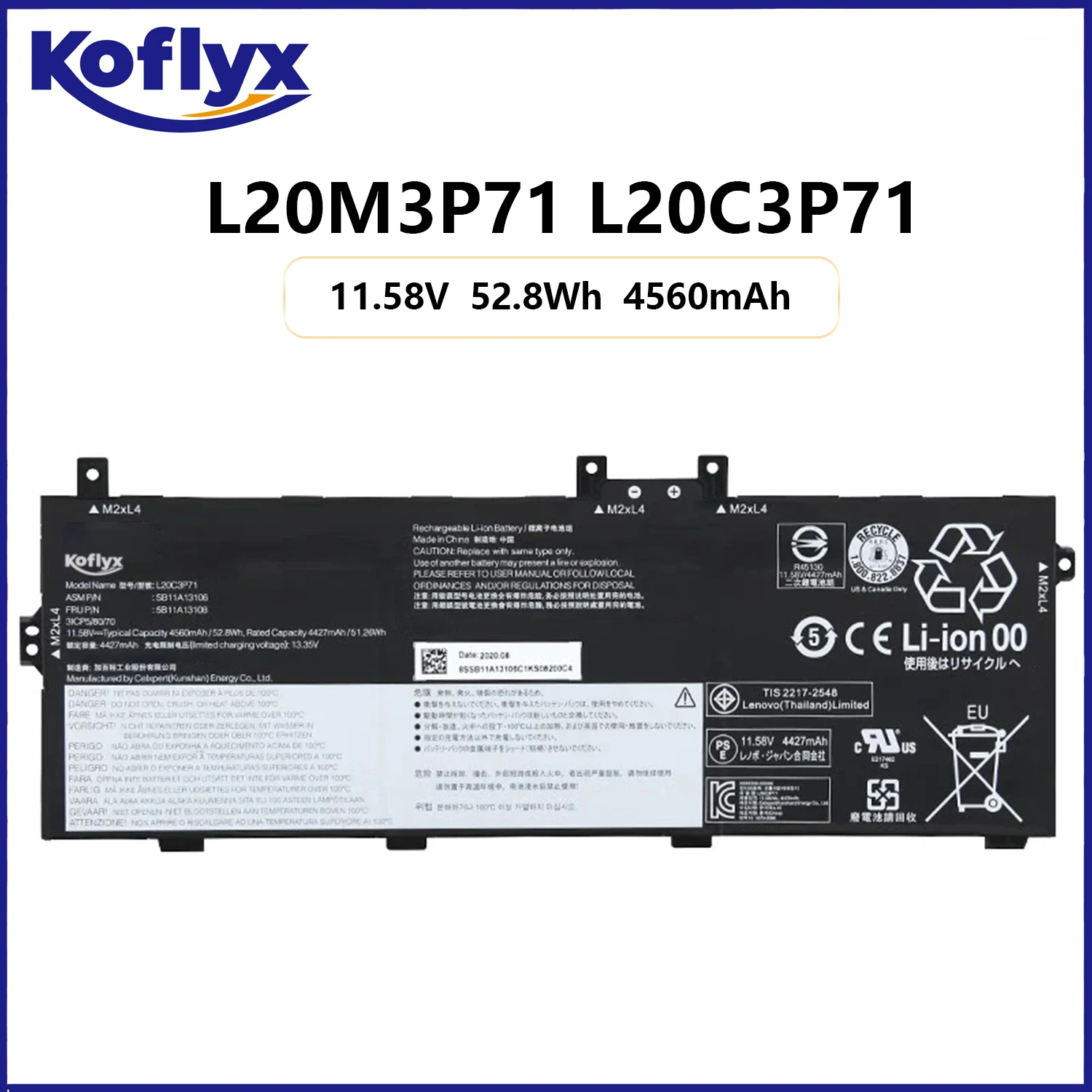 Koflyx new Laptop battery for Lenovo ThinkPad X13 Yoga Gen 2 L20M3P71 L20D3P71 L20C3P71
Koflyx new Laptop battery for Lenovo ThinkPad X13 Yoga Gen 2 L20M3P71 L20D3P71 L20C3P71