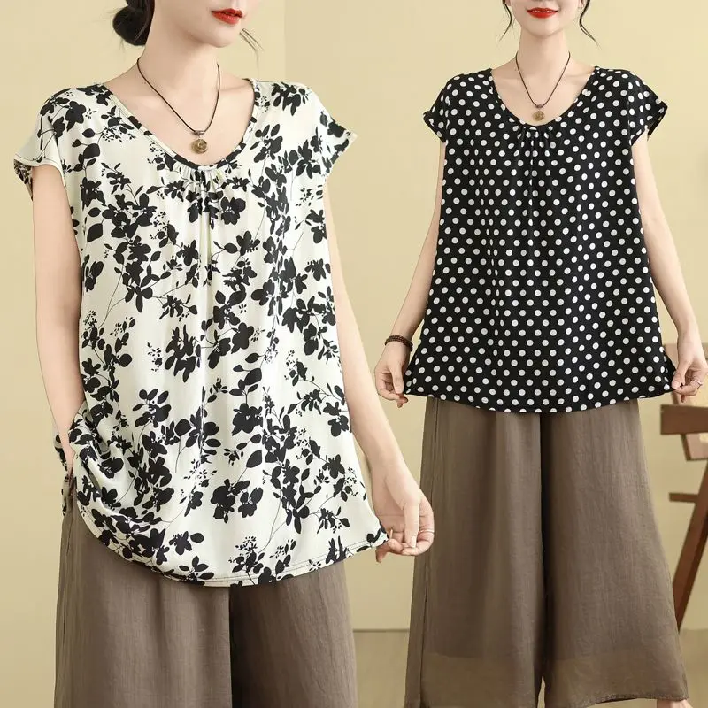 Summer Cotton Silk Loose Thin Large Size Mommy Shirt Printed round Neck Fly Sleeve Top Women's Regular Length T-shirt
Summer Cotton Silk Loose Thin Large Size Mommy Shirt Printed round Neck Fly Sleeve Top Women's Regular Length T-shirt