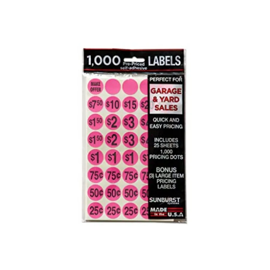 7035 Priced Garage Sale Stickers, 1, 000 Count Pre-Printed Labels, Pink
7035 Priced Garage Sale Stickers, 1, 000 Count Pre-Printed Labels, Pink