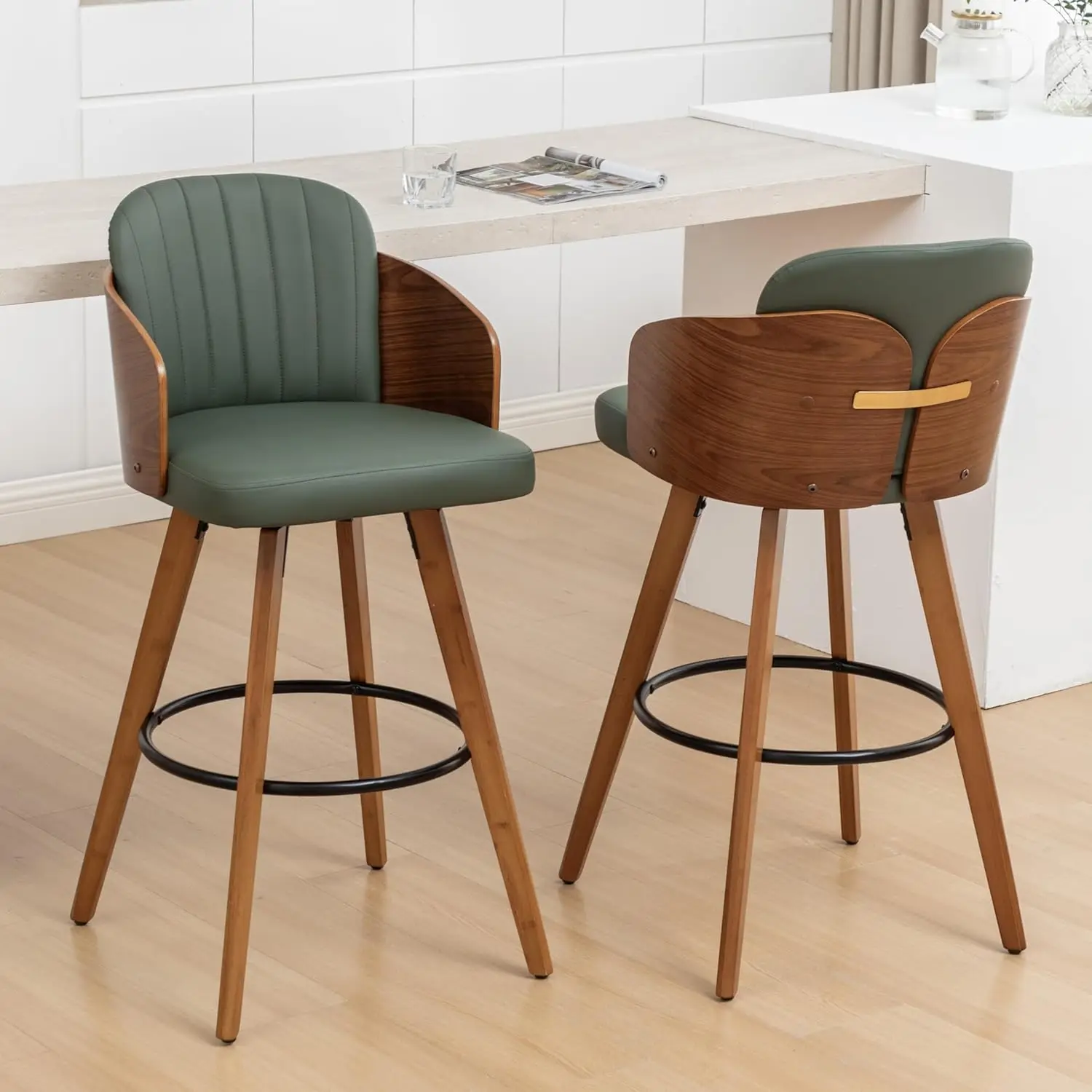 26in Mid-Century Counter Stool Set 2 Upholstered Seat Walnut Back & Arms Kitchen Island Green, Customized
26in Mid-Century Counter Stool Set 2 Upholstered Seat Walnut Back & Arms Kitchen Island Green, Customized