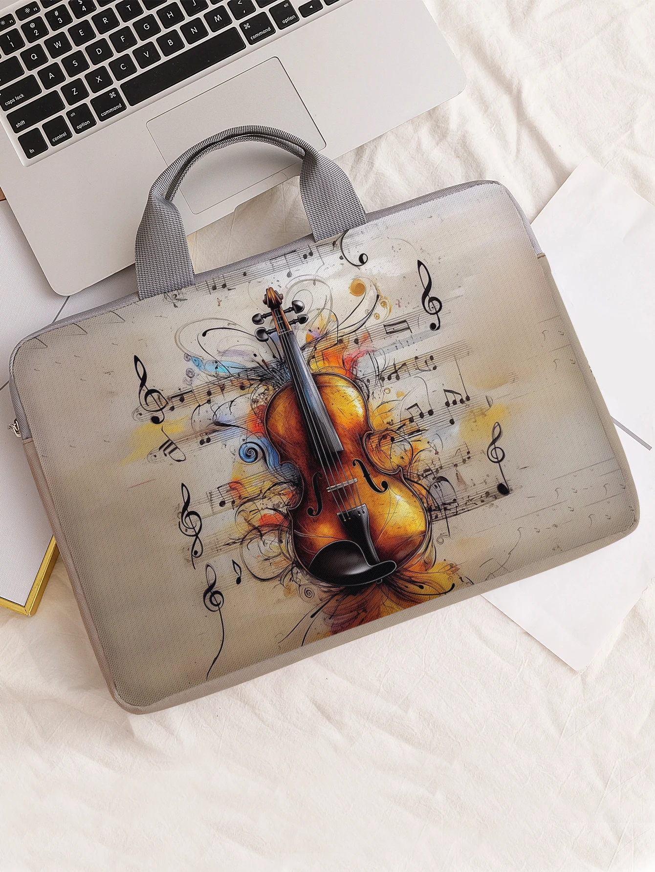 One Set, Two Styles, Colorful Violin and Musical Note Printed Laptop Sleeve, Briefcase, Suitable for 14-inch Laptops
One Set, Two Styles, Colorful Violin and Musical Note Printed Laptop Sleeve, Briefcase, Suitable for 14-inch Laptops