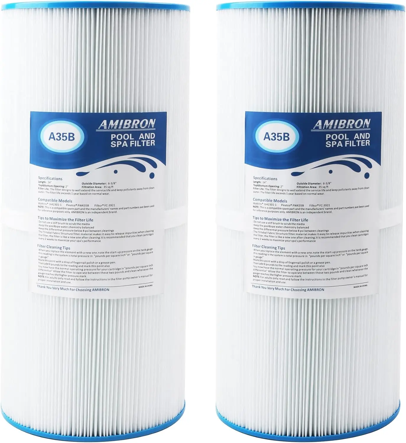 PWK35B Spa Filter Replacement, Fits Hot Springs Limelight & Watkins 1642301-1, 78161, 78286, FC-3921, 2-Pack Pleated Fabric
PWK35B Spa Filter Replacement, Fits Hot Springs Limelight & Watkins 1642301-1, 78161, 78286, FC-3921, 2-Pack Pleated Fabric