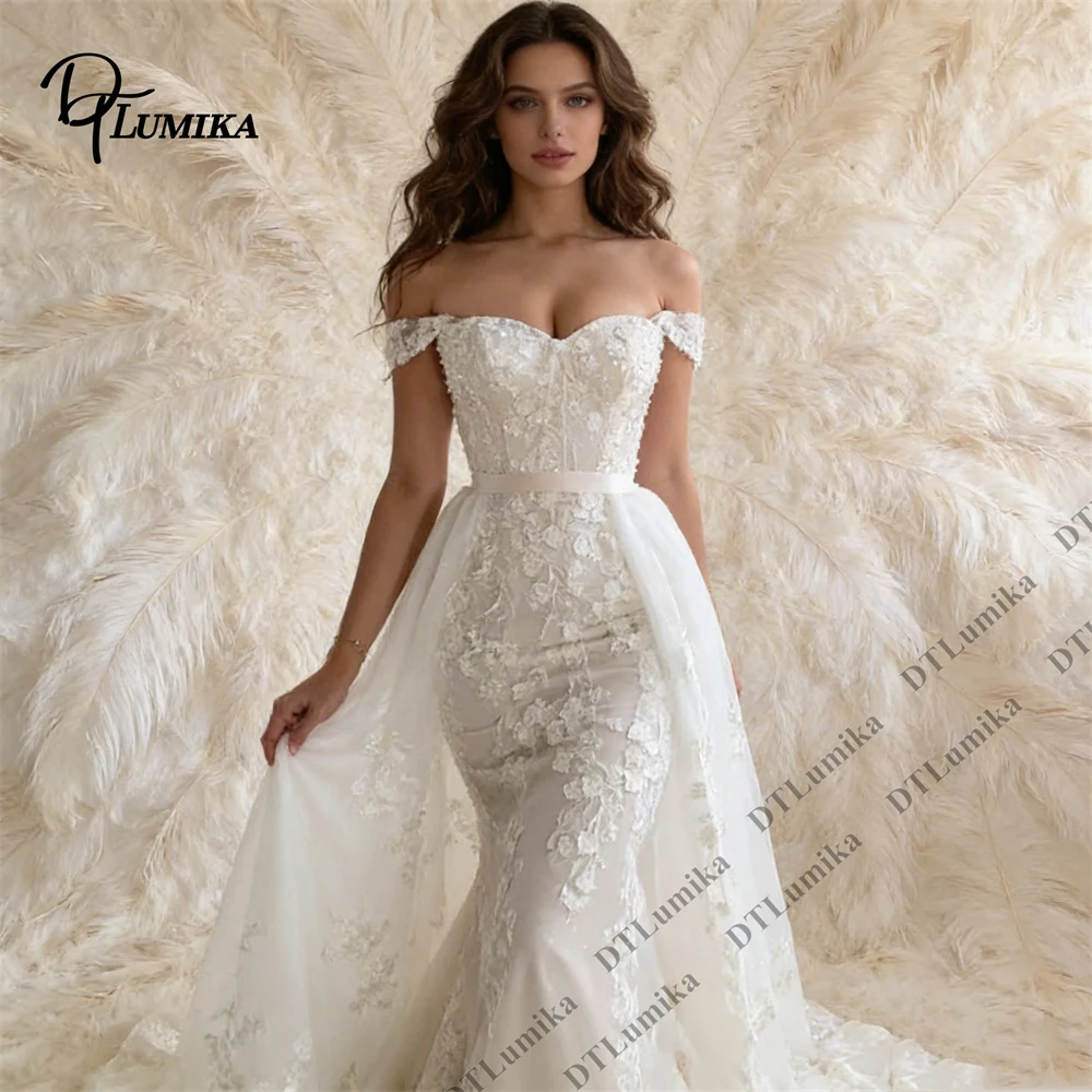 Women’s Off - Shoulder Lace Mermaid Wedding Dress, Tulle Bridal Gown with Sweetheart Neck & Satin Belt for Church Wedding
Women’s Off - Shoulder Lace Mermaid Wedding Dress, Tulle Bridal Gown with Sweetheart Neck & Satin Belt for Church Wedding