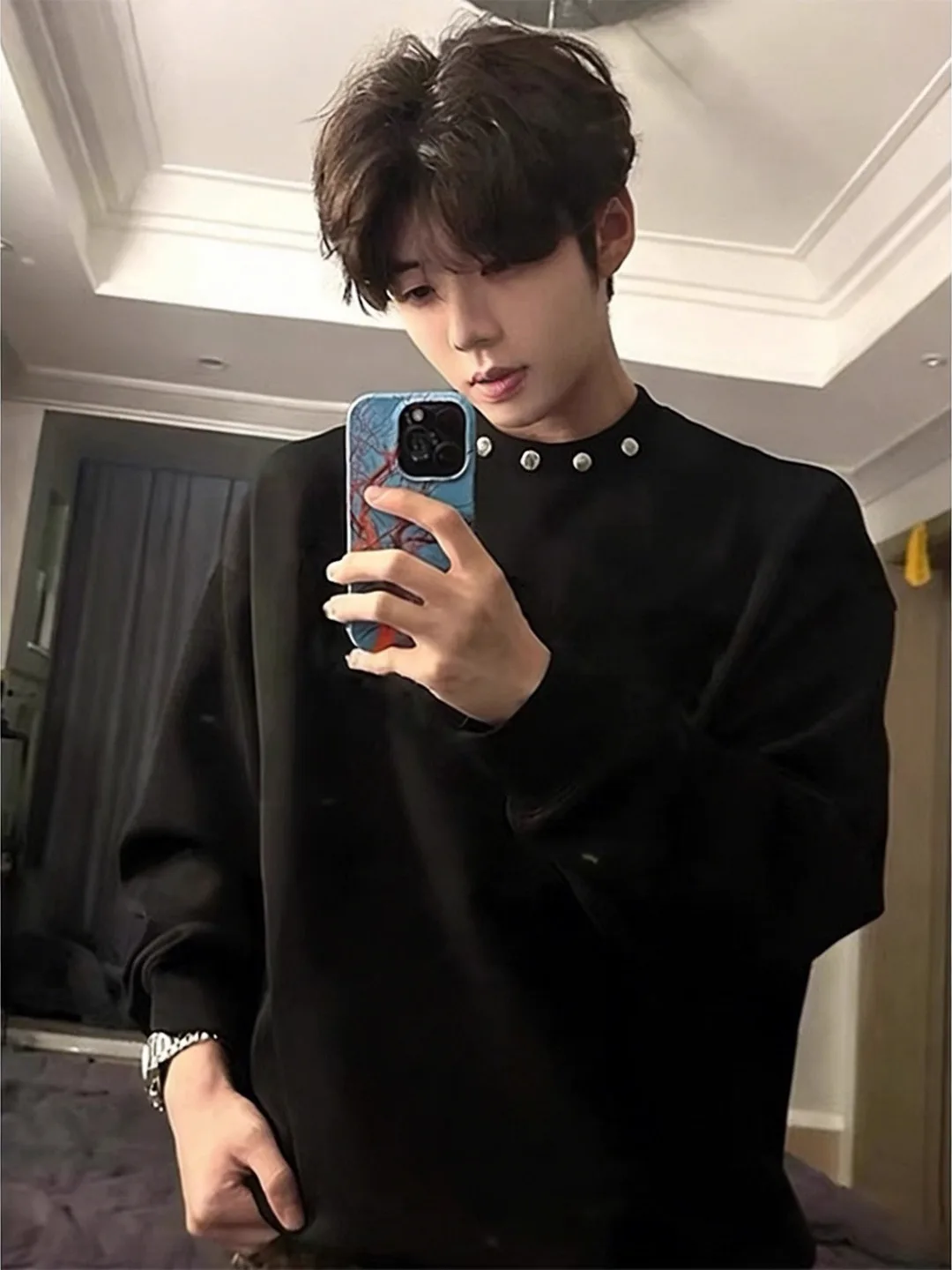 Men's Fleece Lined Metal Button Sweatshirt Long Sleeve round Neck T-Shirt Casual Wear Black Heavyweight Autumn Winter Top
Men's Fleece Lined Metal Button Sweatshirt Long Sleeve round Neck T-Shirt Casual Wear Black Heavyweight Autumn Winter Top