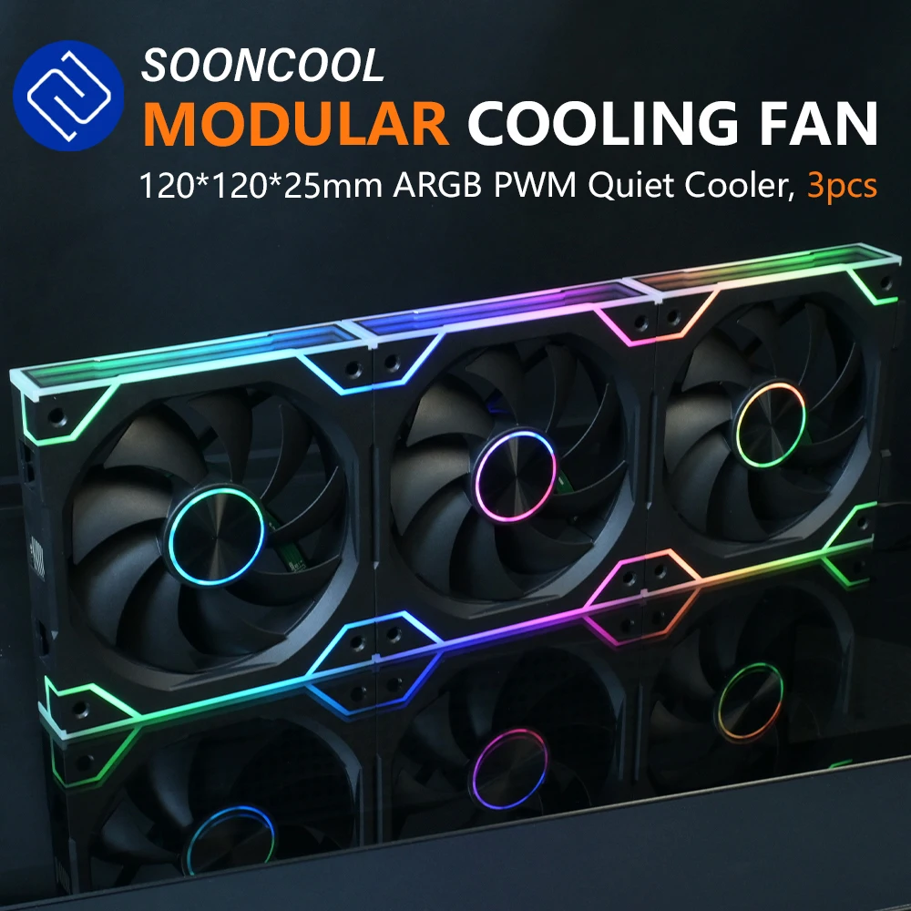 SOONCOOL Modular Fan Kit for Gaming PC Case PWM Silent 12cm ARGB Fans for Computer Chassis, 3pcs
SOONCOOL Modular Fan Kit for Gaming PC Case PWM Silent 12cm ARGB Fans for Computer Chassis, 3pcs