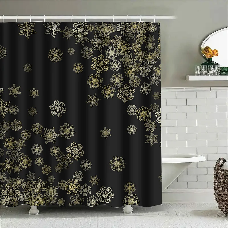 Gold Snowflake Shower Curtain Waterproof Fabric Decorative Bathroom Accessory Black and Gold Floral Patterned Bath Sheet Size 72
Gold Snowflake Shower Curtain Waterproof Fabric Decorative Bathroom Accessory Black and Gold Floral Patterned Bath Sheet Size 72