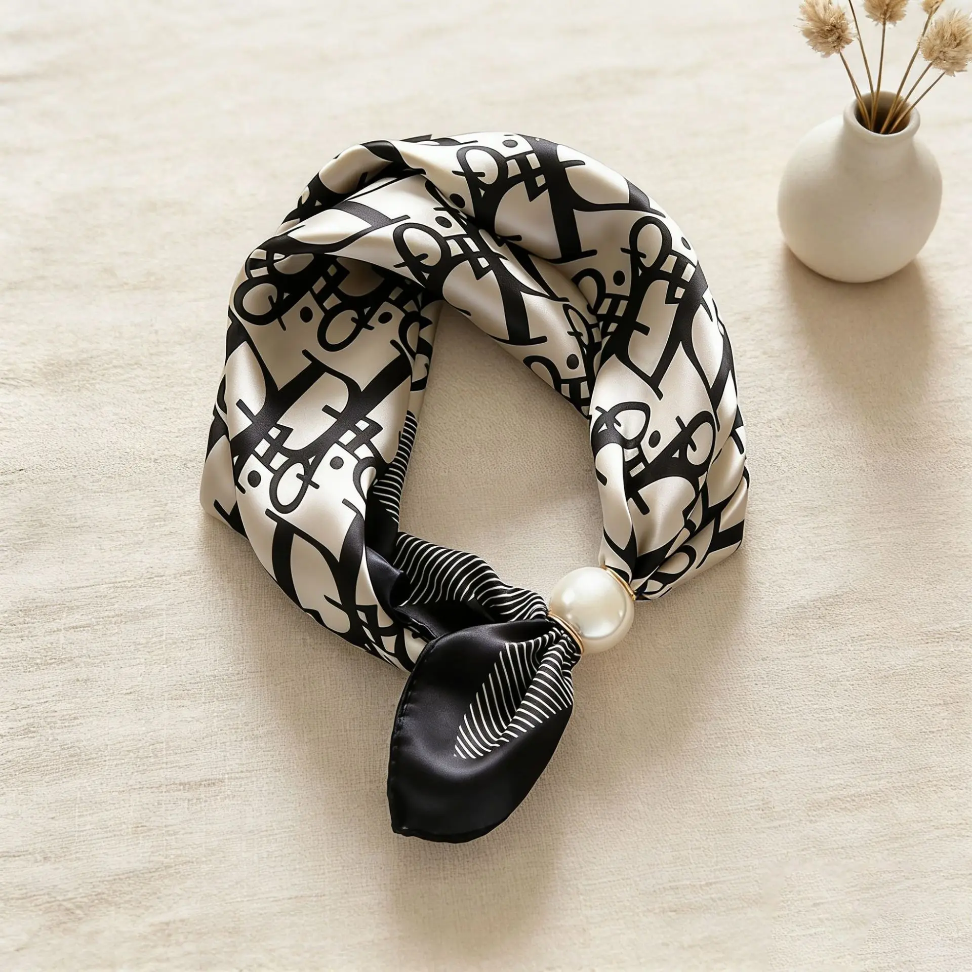 Pearl Magnetic Buckle Satin Scarf No Tie Neck Bandana Multi-use Women Decorative Scarf
Pearl Magnetic Buckle Satin Scarf No Tie Neck Bandana Multi-use Women Decorative Scarf
