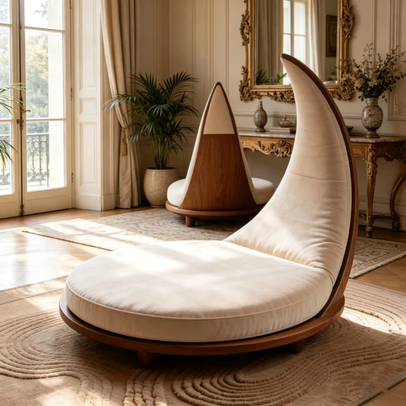 Nordic style curved lounge chair, cream upholstered, walnut frame
Nordic style curved lounge chair, cream upholstered, walnut frame