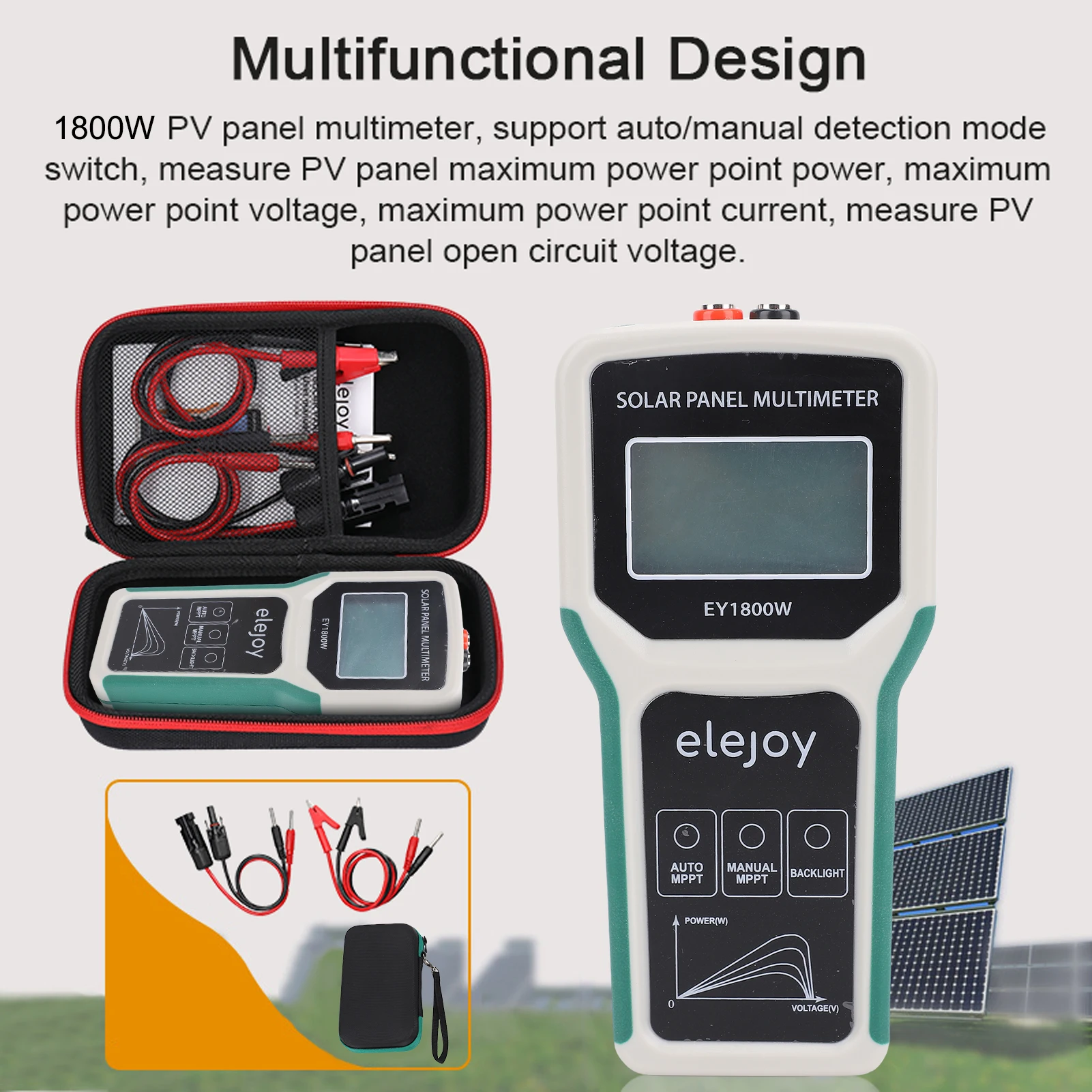 EY1800W Solar Panel Tester Photovoltaic Panel Multimeter Auto/Manual MPPT Detection Voltage Tool Voltmeter
EY1800W Solar Panel Tester Photovoltaic Panel Multimeter Auto/Manual MPPT Detection Voltage Tool Voltmeter