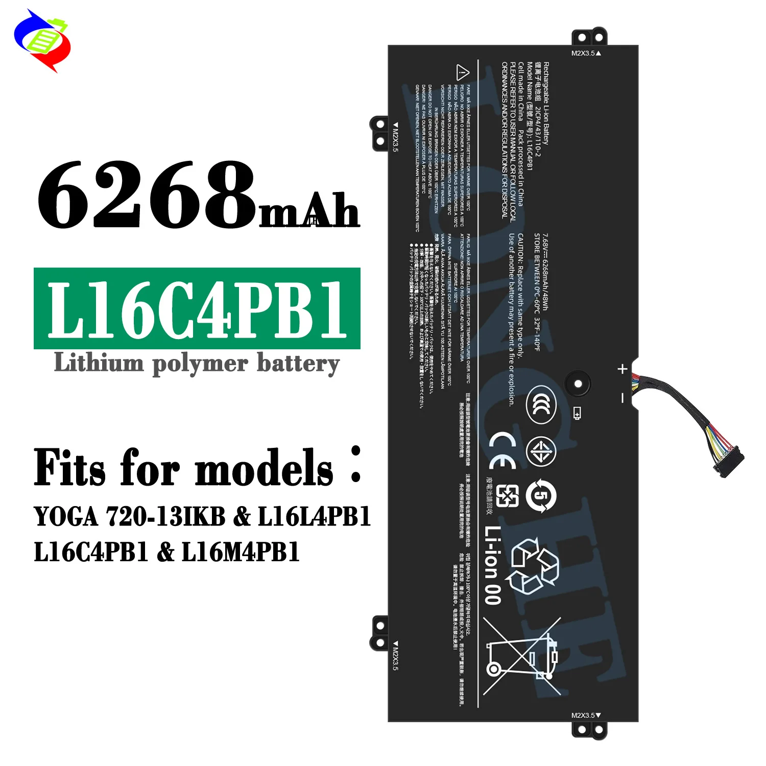 L16C4PB1 Laptop Battery for Lenovo Yoga 720-13IKB Yoga 730-13IWL 720-13IKBR 730-13IKB L16M4PB1 L16L4PB1 5B10M52739 7.68V 48Wh
L16C4PB1 Laptop Battery for Lenovo Yoga 720-13IKB Yoga 730-13IWL 720-13IKBR 730-13IKB L16M4PB1 L16L4PB1 5B10M52739 7.68V 48Wh