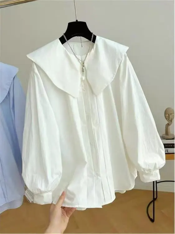 Retro Folded Lantern Sve White irt Spring Autumn Loose Large Collar Doll irt Korean Sle Commute Wind Long Sve Thin
Retro Folded Lantern Sve White irt Spring Autumn Loose Large Collar Doll irt Korean Sle Commute Wind Long Sve Thin