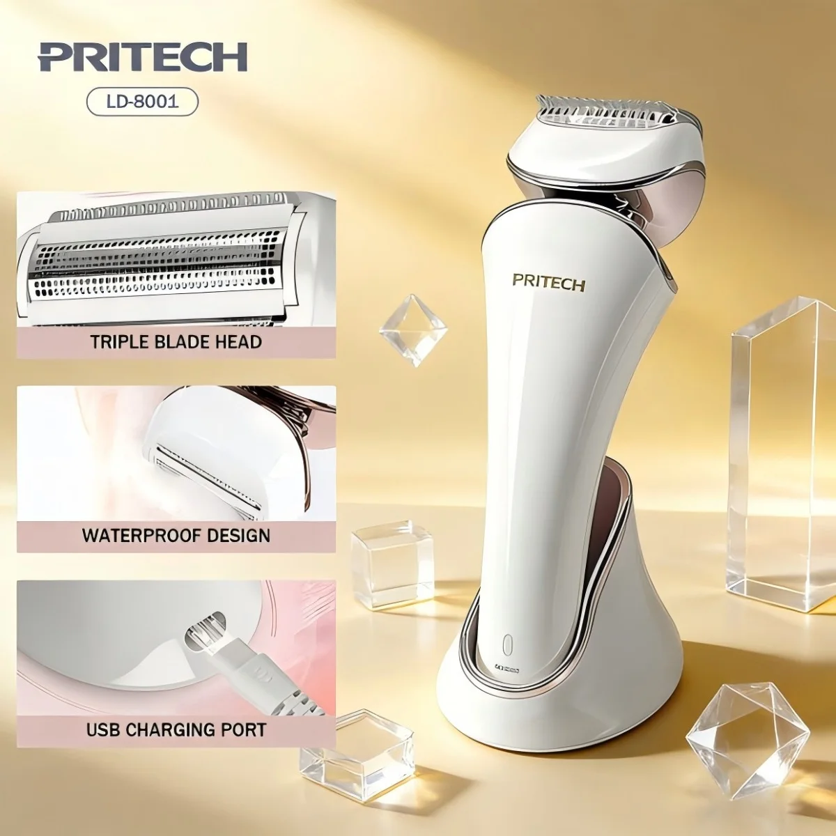 Pritech Electric Shaver Professional Body Trimmer Cordless Hair Removal Tool Charging Base Skin and Body Care Appliances LD-8001
Pritech Electric Shaver Professional Body Trimmer Cordless Hair Removal Tool Charging Base Skin and Body Care Appliances LD-8001