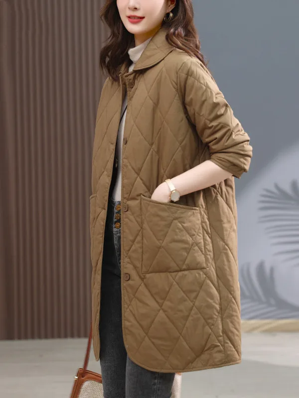 Women's Mid-Length Cotton Jacket Quilted Outerwear Autumn Winter Thickened Commute Style Large Size Collar Button Closure
Women's Mid-Length Cotton Jacket Quilted Outerwear Autumn Winter Thickened Commute Style Large Size Collar Button Closure