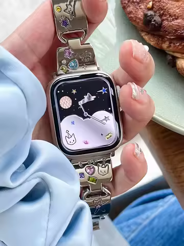 iWatch Ultra 9 8 7 용 귀여운 고양이 크롬 금속 밴드 Apple Watch 38mm 40mm 41mm 6 5 SE 4 용 42mm 45mm 49mm 다이아몬드 팔찌 스트랩