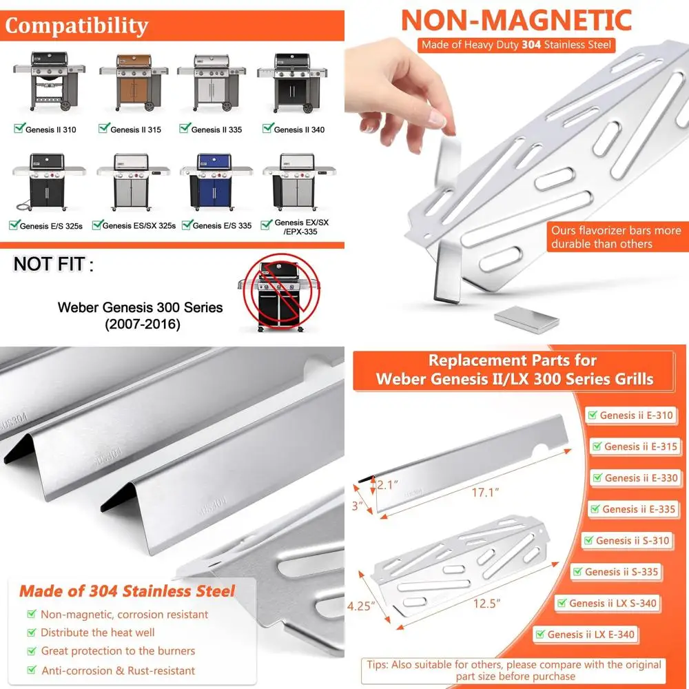 Weber Genesis II 300/LX 300 Grill Heat Deflector Replacement, 304 Stainless Steel for Models E-310, E-315, S-335, Part #66795, 6
Weber Genesis II 300/LX 300 Grill Heat Deflector Replacement, 304 Stainless Steel for Models E-310, E-315, S-335, Part #66795, 6