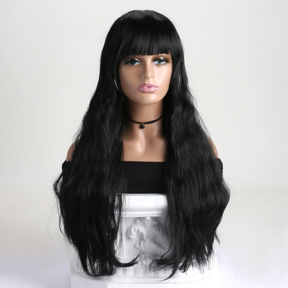 26 Inch Black Synthetic Long Wig For Women Natural Wave Wigs With Bangs Fake Hair For Daily Halloween Birthday Holiday
26 Inch Black Synthetic Long Wig For Women Natural Wave Wigs With Bangs Fake Hair For Daily Halloween Birthday Holiday