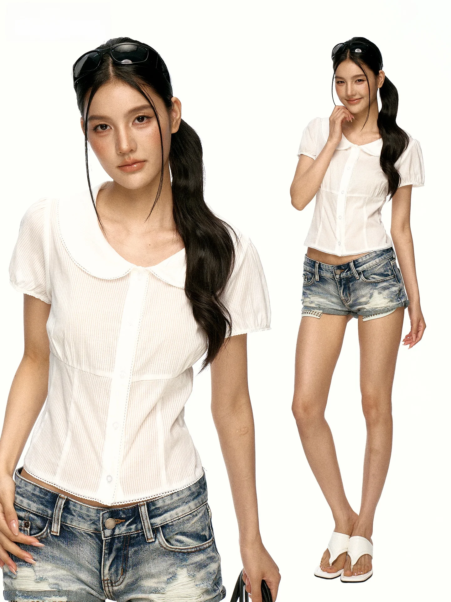 Aaisup College Style Doll Collar Bubble Sleeve Short Shirt Women's Slimming Short Length Top Summer Design Fashionable
Aaisup College Style Doll Collar Bubble Sleeve Short Shirt Women's Slimming Short Length Top Summer Design Fashionable