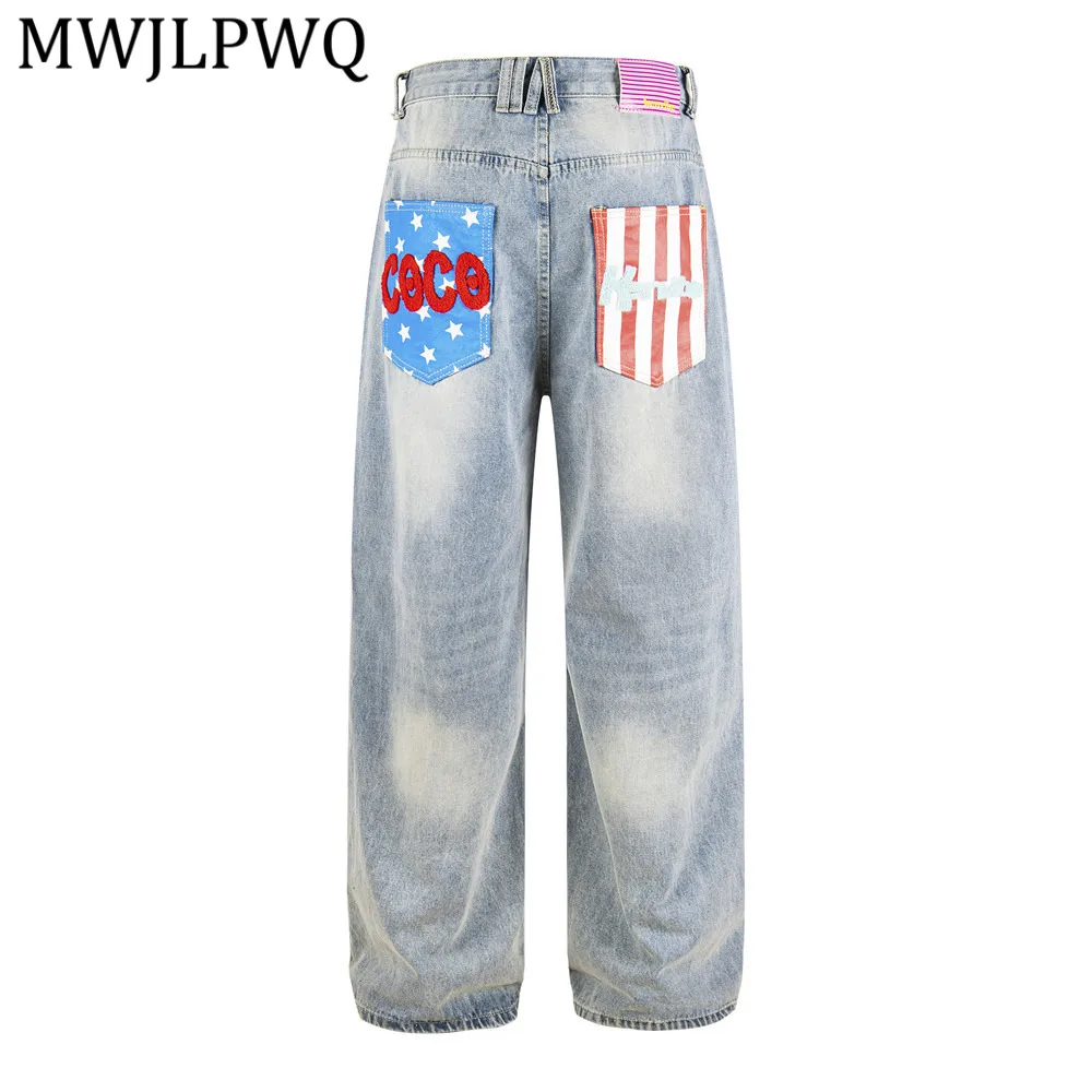 MWJLPWQ American Flag Inspired Patches And Embroidered Text Denim Jeans Light Blue Washed Wide Leg Streetwear Pants Men 16718
MWJLPWQ American Flag Inspired Patches And Embroidered Text Denim Jeans Light Blue Washed Wide Leg Streetwear Pants Men 16718