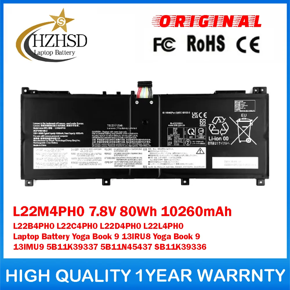 L22M4PH0 7.8V 80Wh 10260mAh L22B4PH0 L22C4PH0 L22D4PH0 L22L4PH0 Genuine Original Laptop Battery For Lenovo Yoga Book 9 13IRU8
L22M4PH0 7.8V 80Wh 10260mAh L22B4PH0 L22C4PH0 L22D4PH0 L22L4PH0 Genuine Original Laptop Battery For Lenovo Yoga Book 9 13IRU8
