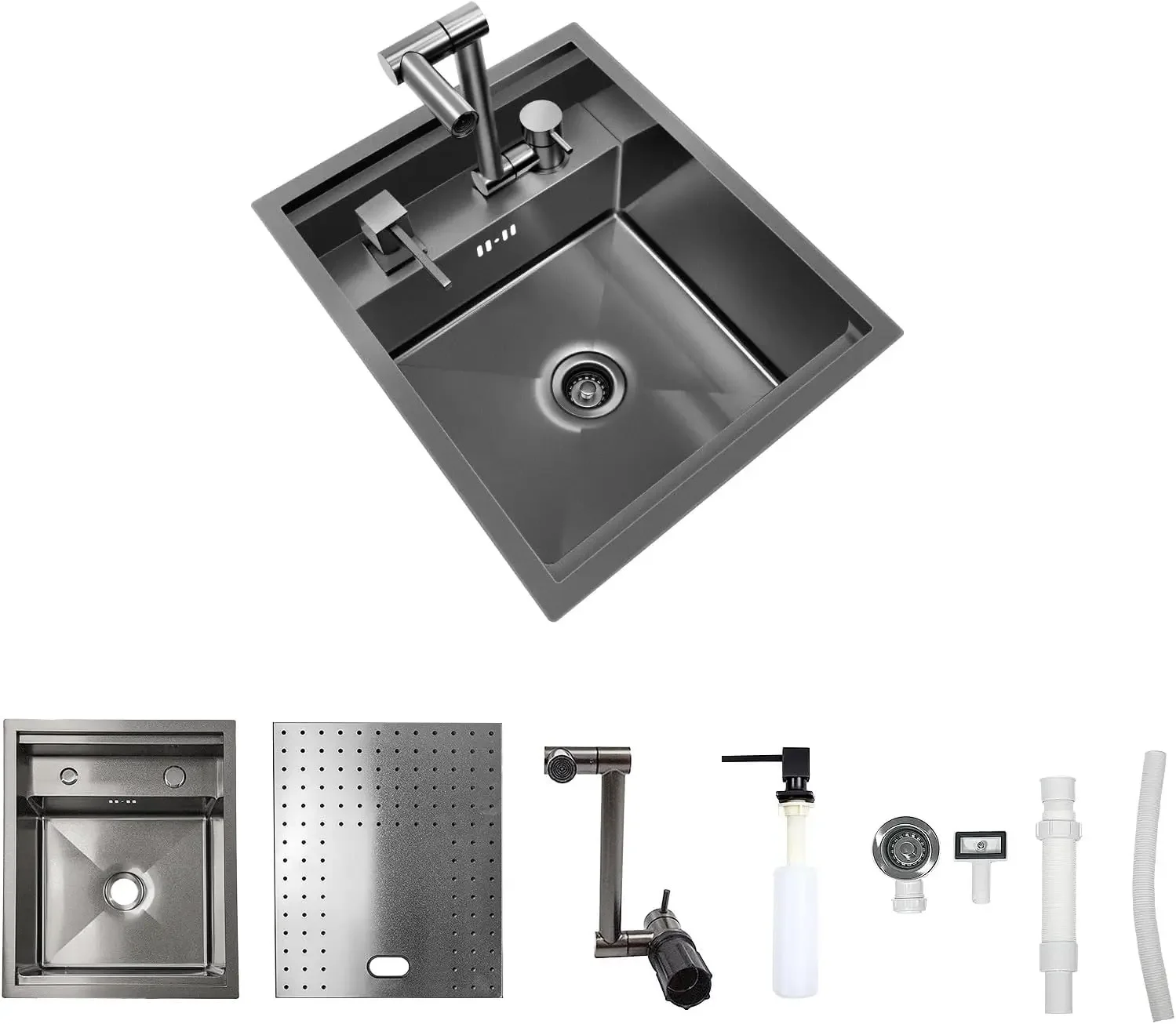 RV Sink, 17.32×14.17×7.87 Inch Black Bar Sink, Portable Small Single Bowl Multifunctional Kitchen Sink with Faucet and Stainless
RV Sink, 17.32×14.17×7.87 Inch Black Bar Sink, Portable Small Single Bowl Multifunctional Kitchen Sink with Faucet and Stainless