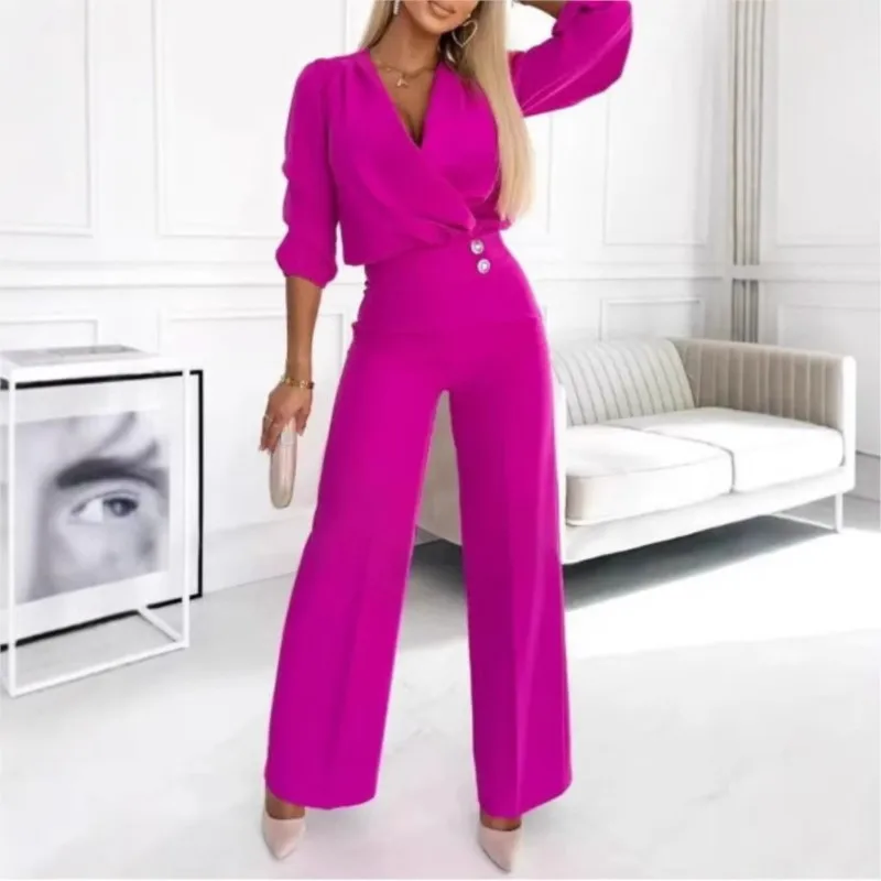 Spring Summer New Temperament Pants Suit Solid Mid-Sleeved V-neck Fashion Women's 2 Pieces Sets Office Lady Commuter Outfit 2025
Spring Summer New Temperament Pants Suit Solid Mid-Sleeved V-neck Fashion Women's 2 Pieces Sets Office Lady Commuter Outfit 2025