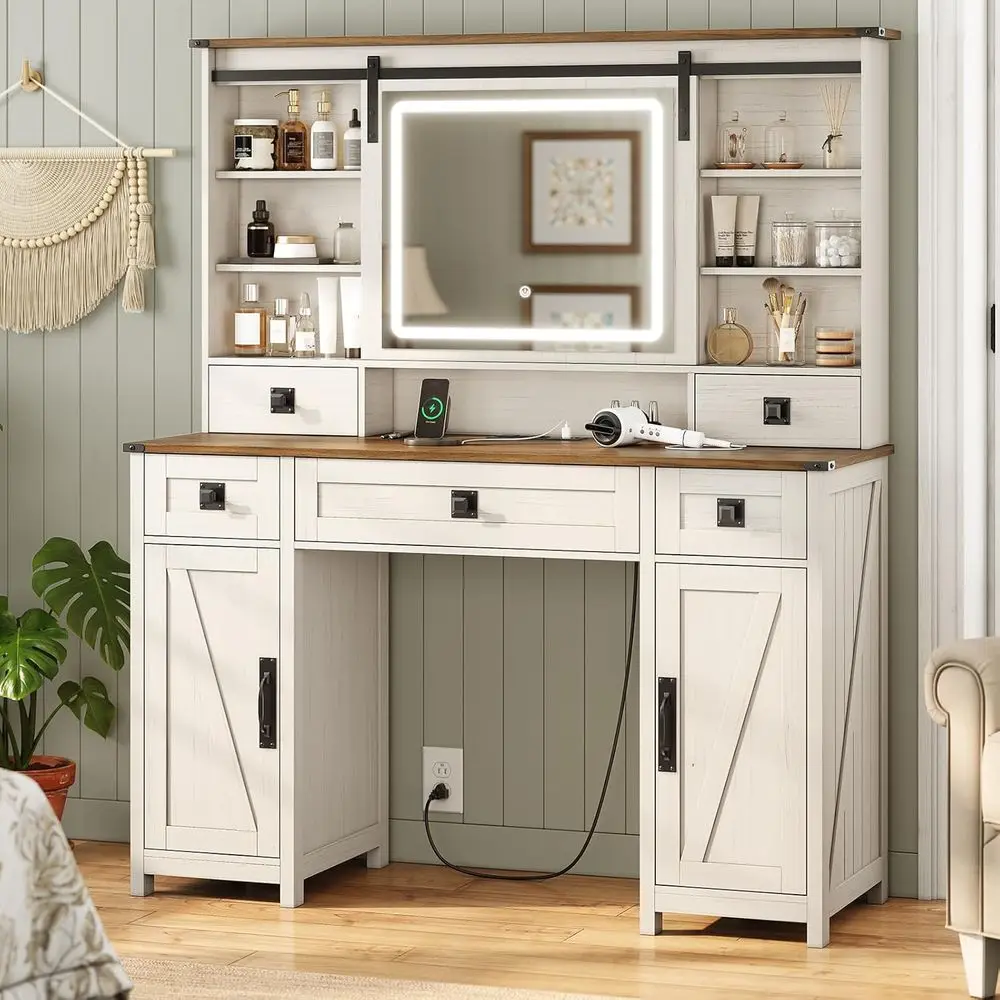 Large 47.2 Antique White Vanity Desk with Lights, Mirror, and Storage
Large 47.2 Antique White Vanity Desk with Lights, Mirror, and Storage