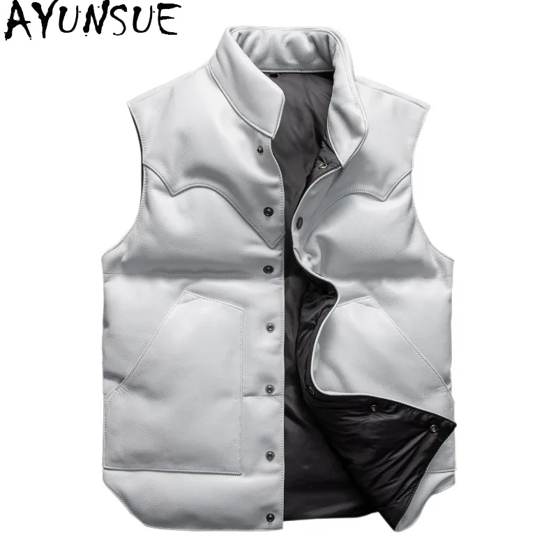 AYUNSUE Men Genuine Leather Down Waistcoat First Layer Cowhide Leather Coat Stand Collar White Warm Winter Sleeveless Jacket
AYUNSUE Men Genuine Leather Down Waistcoat First Layer Cowhide Leather Coat Stand Collar White Warm Winter Sleeveless Jacket