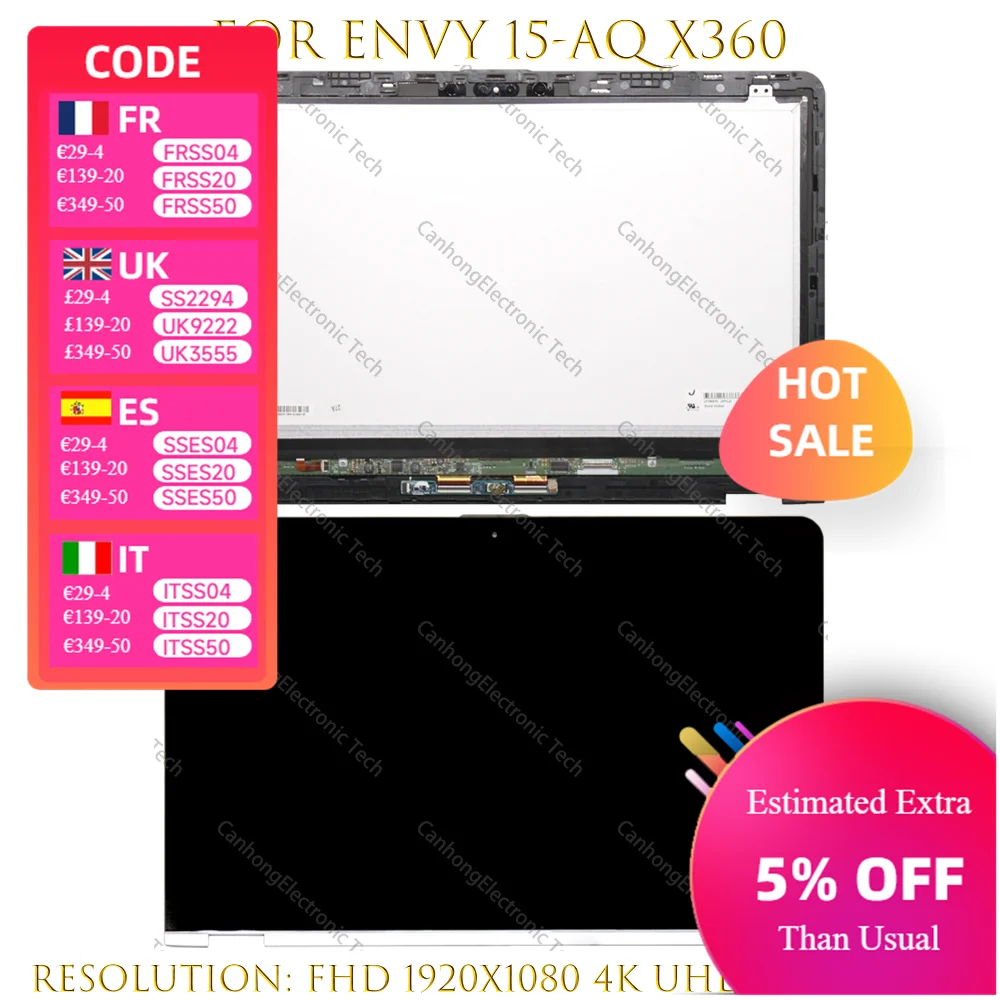 15.6" Laptop For HP Envy X360 15-aq 15-aq210nr 15-aq123ca 15-AQ267CL 15-AQ015NR 15-aq004ur LCD Touch Screen Digitizer Assembly
15.6" Laptop For HP Envy X360 15-aq 15-aq210nr 15-aq123ca 15-AQ267CL 15-AQ015NR 15-aq004ur LCD Touch Screen Digitizer Assembly