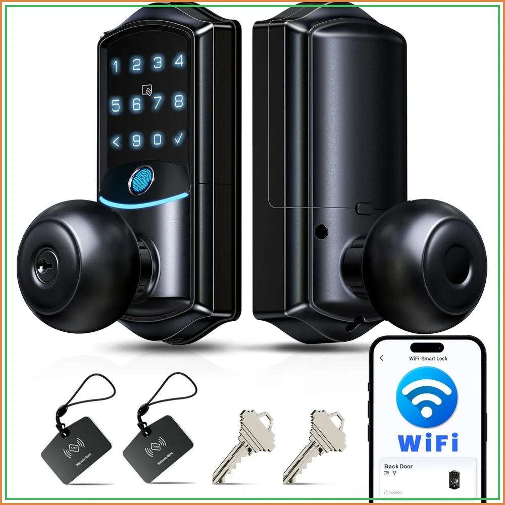 Smart Lock with Knob, Built-in Wi-Fi, Fingerprint Keyless Entry, App Remote & Voice Control, Electronic Keypad for Front Door, IP65 Waterproof, Matte Black
Smart Lock with Knob, Built-in Wi-Fi, Fingerprint Keyless Entry, App Remote & Voice Control, Electronic Keypad for Front Door, IP65 Waterproof, Matte Black