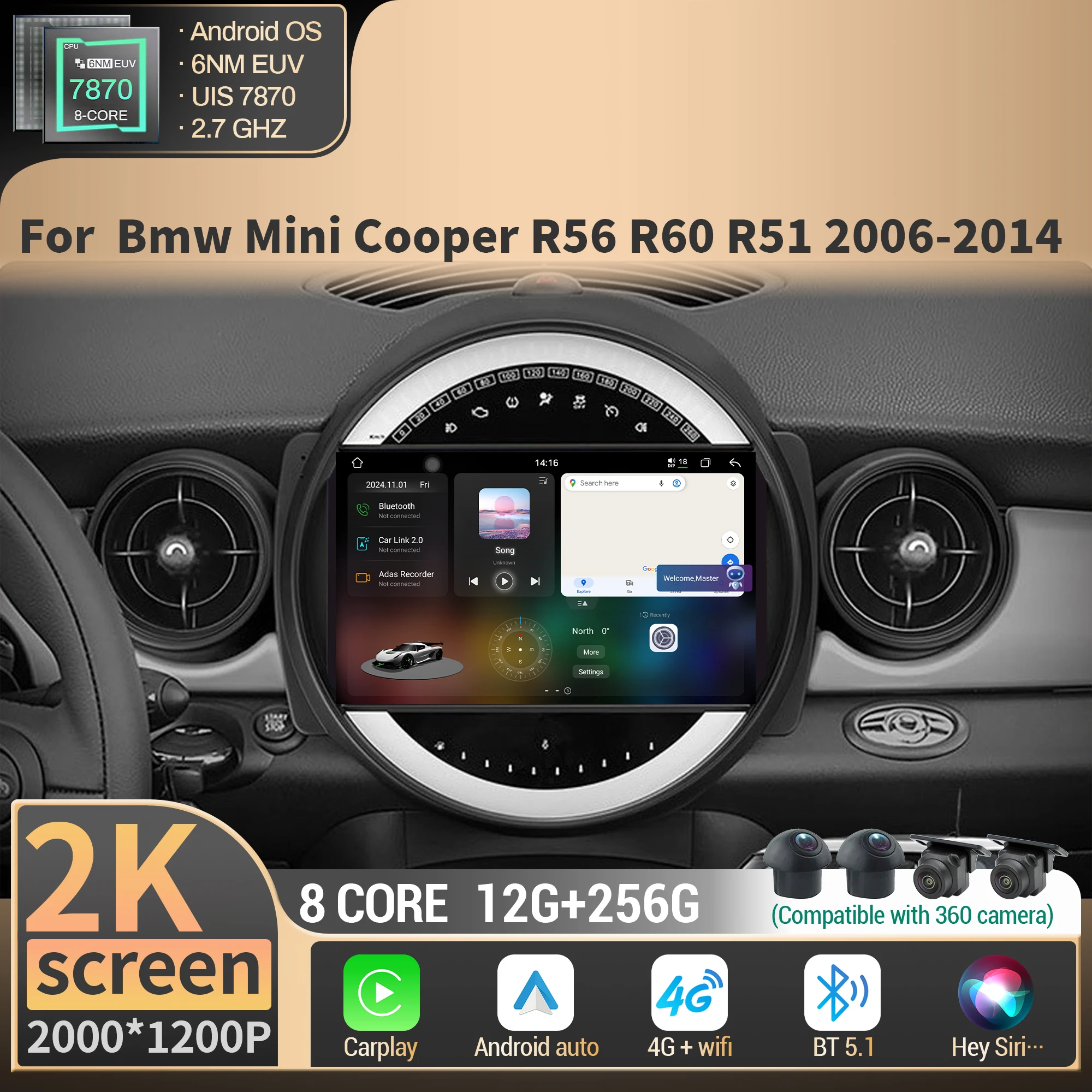 Android For Bmw Mini Cooper R56 R60 R51 2006-2014 Car Radio Multimedia Wireless BT CarPlay GPS 4G CPU 7870 2K QLED Screen
Android For Bmw Mini Cooper R56 R60 R51 2006-2014 Car Radio Multimedia Wireless BT CarPlay GPS 4G CPU 7870 2K QLED Screen