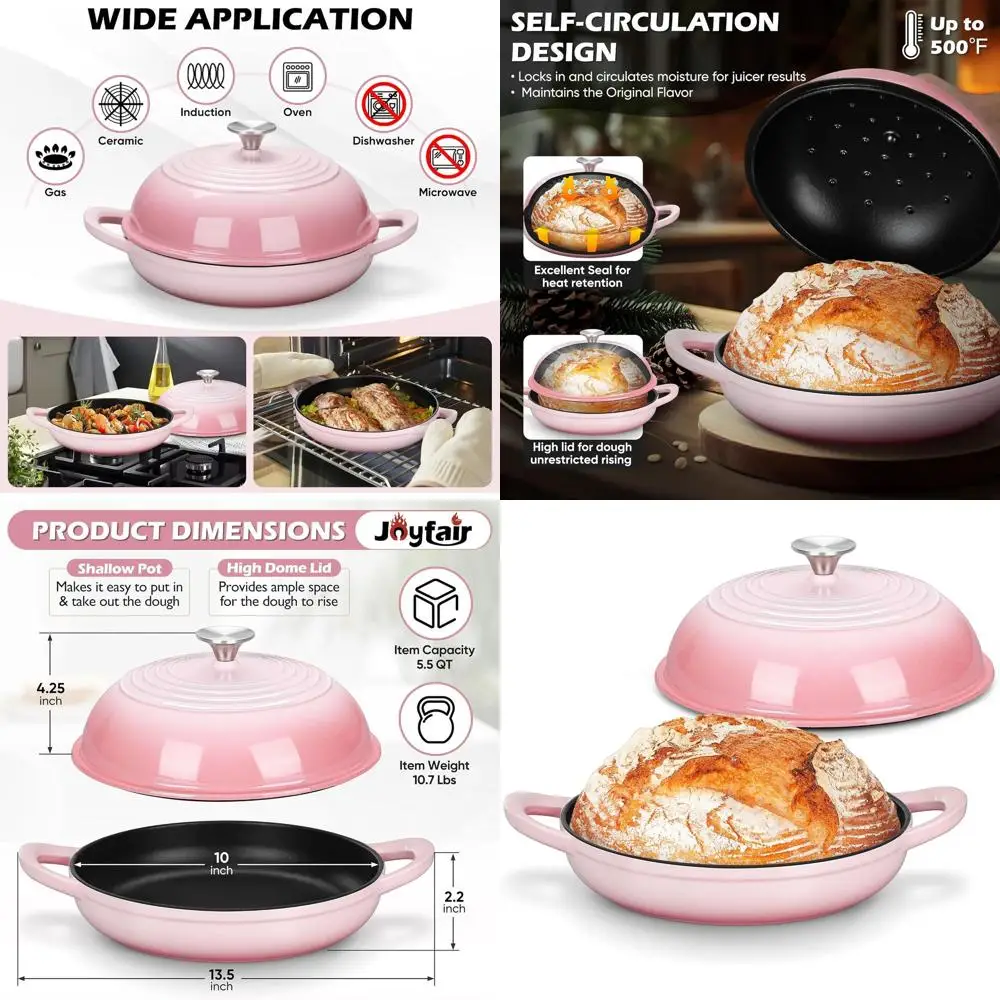 Enameled Cast Iron Dutch Oven, 5.5 QT, for Sourdough Bread, Non-Stick, Oven-Safe up to 500°F, Pink
Enameled Cast Iron Dutch Oven, 5.5 QT, for Sourdough Bread, Non-Stick, Oven-Safe up to 500°F, Pink