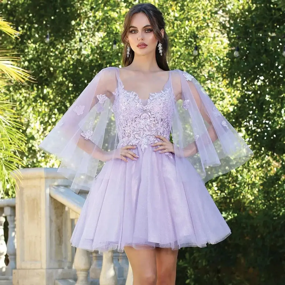 Spaghetti Straps Prom Dress with Short Cape Knee Length Birthday Party Dress Lace Appliques Evening Gown vestidos de Novia
Spaghetti Straps Prom Dress with Short Cape Knee Length Birthday Party Dress Lace Appliques Evening Gown vestidos de Novia