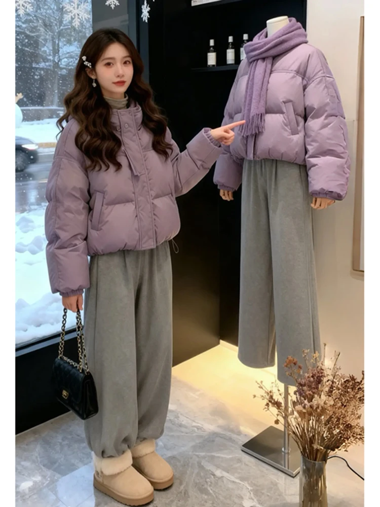 Purple Thickened Short Cotton Jacket Women's Winter Fashionable Warm Coat Korean Style Loose Fit with Pocket Zipper Closure
Purple Thickened Short Cotton Jacket Women's Winter Fashionable Warm Coat Korean Style Loose Fit with Pocket Zipper Closure