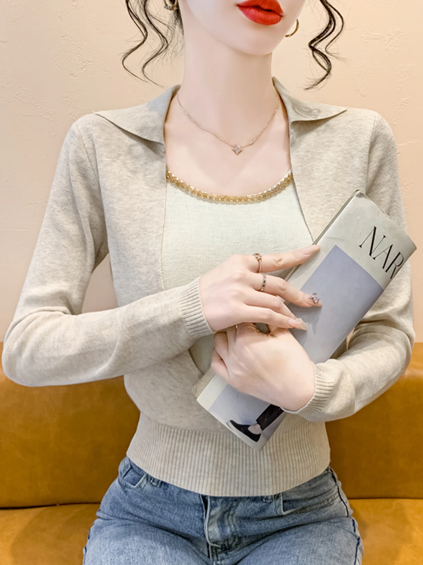 Women's Long Sve Knitted Top Layered Splice Slim Fit Base irt Korean Sle Commute Soft Fabric Autumn New Arrival
Women's Long Sve Knitted Top Layered Splice Slim Fit Base irt Korean Sle Commute Soft Fabric Autumn New Arrival