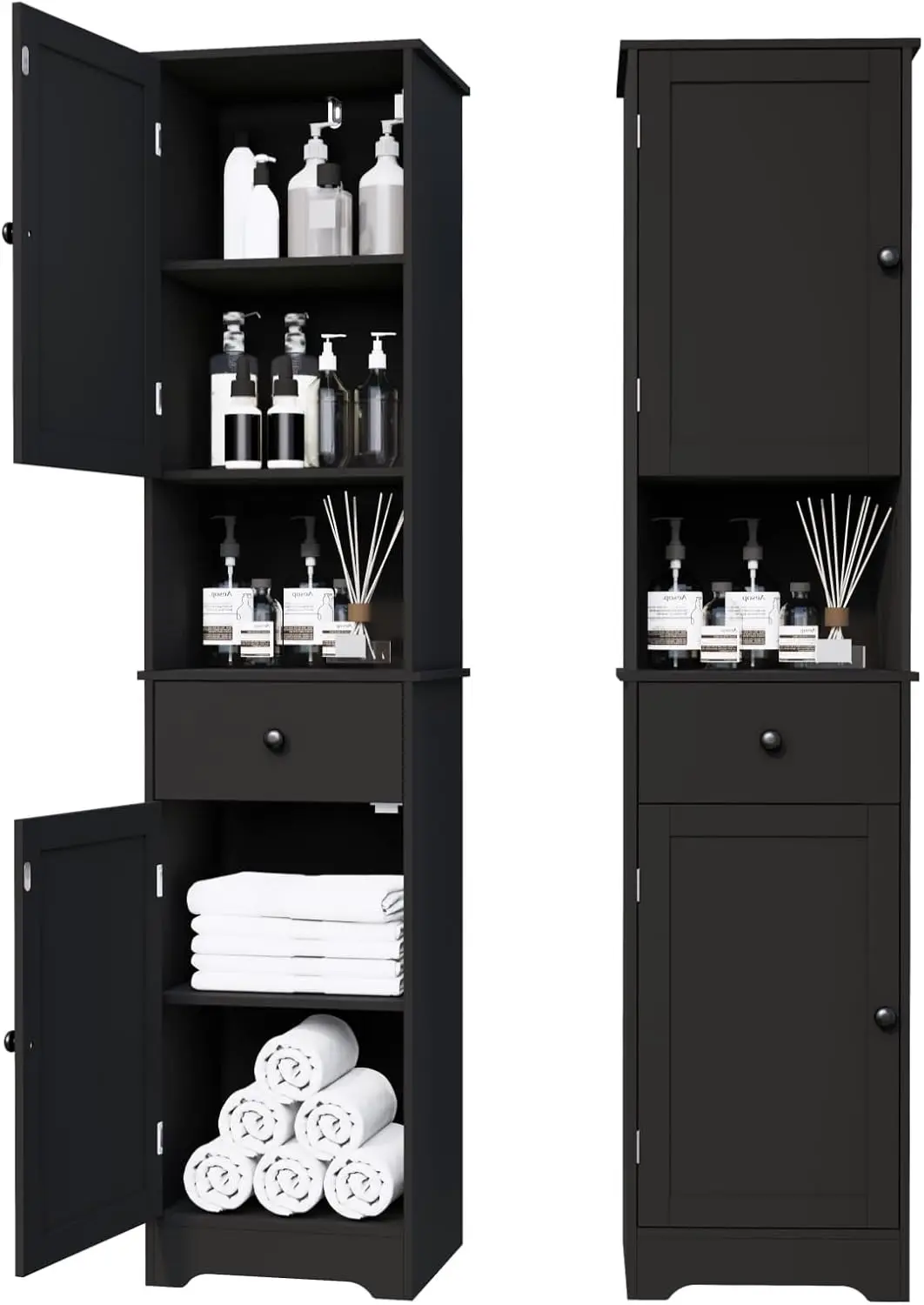 Tall Bathroom Storage Cabinet with 2 Doors & 2 Drawers, Adjustable Shelves, for Bathrooms, Kitchens, Entrances (Black)
Tall Bathroom Storage Cabinet with 2 Doors & 2 Drawers, Adjustable Shelves, for Bathrooms, Kitchens, Entrances (Black)