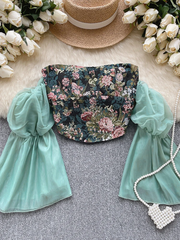 Women's Green Cropped T-shirt Harajuku Y2k Floral Tee Top Vintage French Style Long Sleeve Off Shoulder T-shirts 2000s Clothes
Women's Green Cropped T-shirt Harajuku Y2k Floral Tee Top Vintage French Style Long Sleeve Off Shoulder T-shirts 2000s Clothes