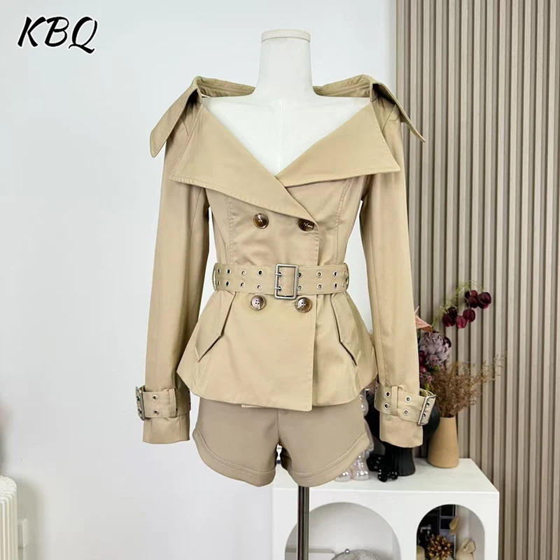 KBQ Solid Spliced Button Tunic Coats for Women Slash Neck Off The Shoulder Sleeve Patchwork Belts Jackets Female Fashion Style
KBQ Solid Spliced Button Tunic Coats for Women Slash Neck Off The Shoulder Sleeve Patchwork Belts Jackets Female Fashion Style