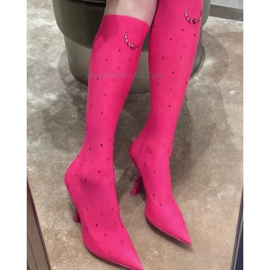 Sexy Pink Rhinestone Boots for Women Knee High Pointed Toe Cone Boots High Heels Party Wedding Heels2023 New Zapatos Para Mujere
Sexy Pink Rhinestone Boots for Women Knee High Pointed Toe Cone Boots High Heels Party Wedding Heels2023 New Zapatos Para Mujere