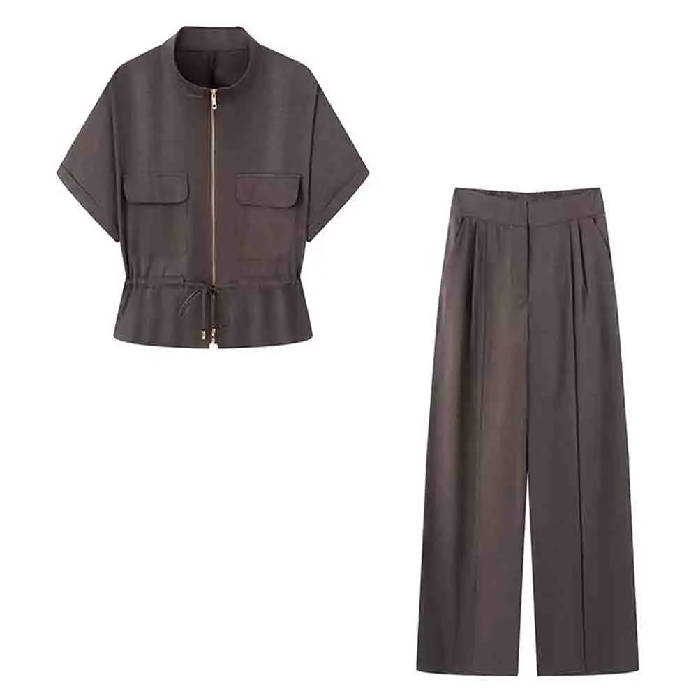 Women's New Fashion With Belt Casual Stand Collar Zipper Shirt Retro Short Sleeve Women's Shirt Chic Top+Pants Women's suit
Women's New Fashion With Belt Casual Stand Collar Zipper Shirt Retro Short Sleeve Women's Shirt Chic Top+Pants Women's suit