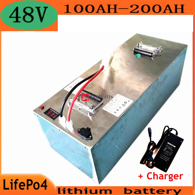 Lifepo4 48V 200Ah 180Ah 160Ah 150Ah 130Ah 120Ah 100Ah Lifepo4 battery for 5000w motorhome solar system boat RV+10A Charger
Lifepo4 48V 200Ah 180Ah 160Ah 150Ah 130Ah 120Ah 100Ah Lifepo4 battery for 5000w motorhome solar system boat RV+10A Charger