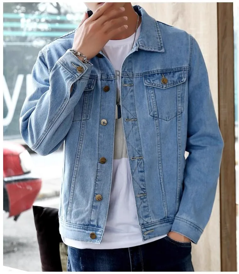 Summer New Men Pure Colour Denim Jacket Single-breasted Lapel Daily Casual Coats 76 Sa69c6d8f32374677a09829e59707fa82M