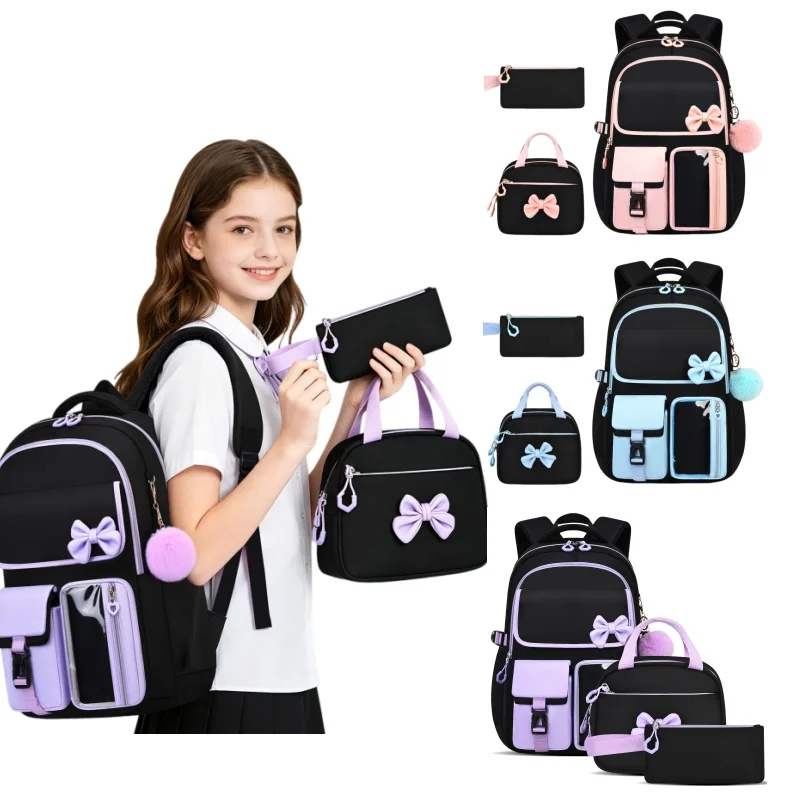Lightweight Large Capacity Bowknot Backpack Three Pieces Set For Women High School College Students Daily School Travel Backpack
Lightweight Large Capacity Bowknot Backpack Three Pieces Set For Women High School College Students Daily School Travel Backpack