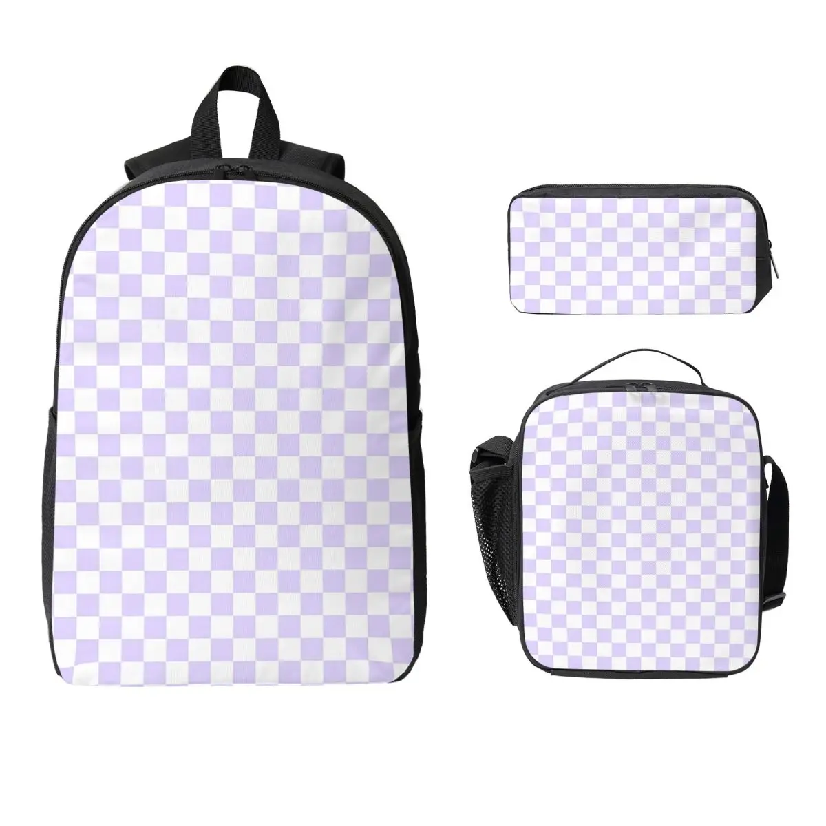 White And Pale Lavender Violet Checkerboard Backpack BookBag School Bag Shoulder Bags 3ps Insulated Lunch Bag Pencil Case
White And Pale Lavender Violet Checkerboard Backpack BookBag School Bag Shoulder Bags 3ps Insulated Lunch Bag Pencil Case