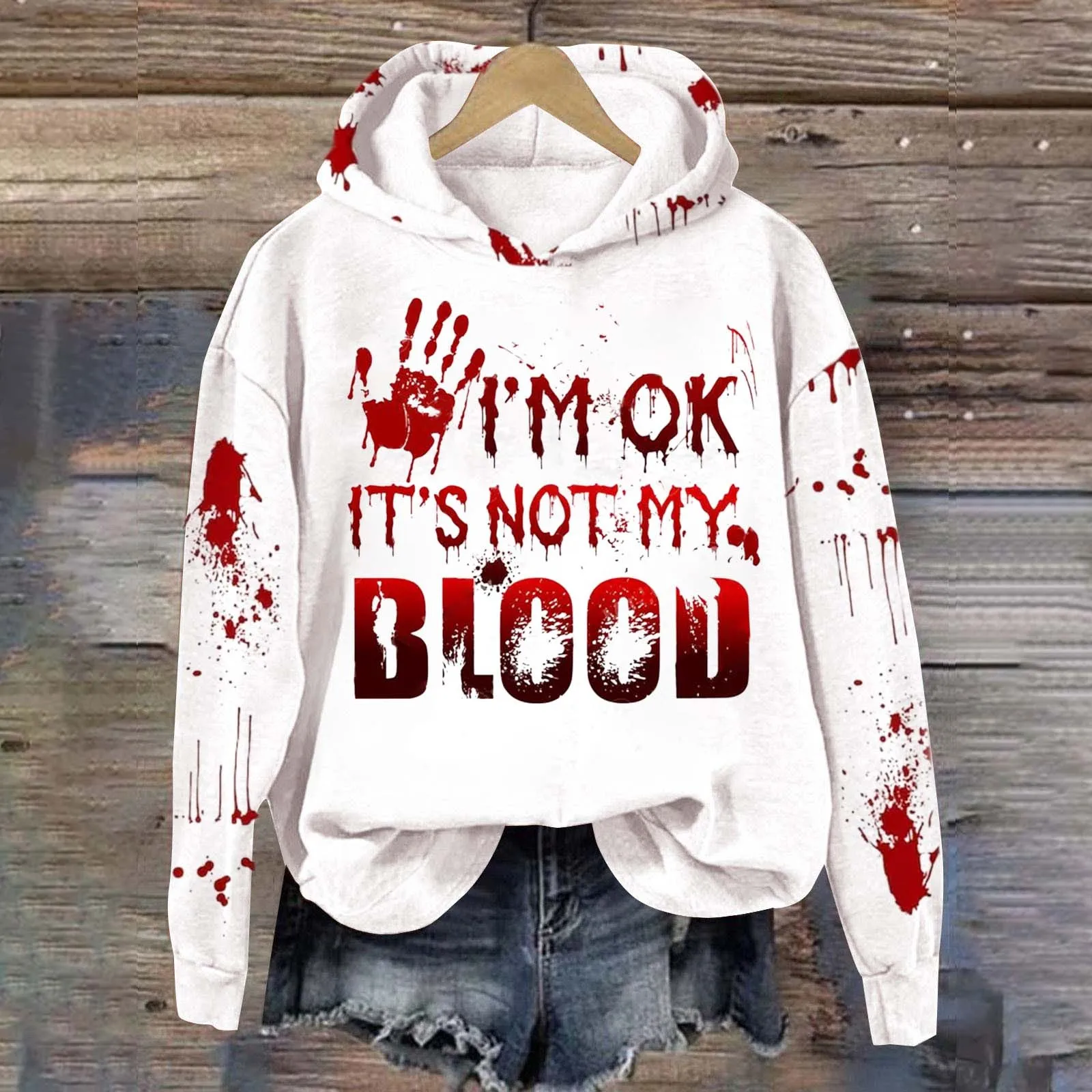 Halloween Blood Print Horror Hooded Sweatshirt Women Autumn Winter Long Sleeved Loose Pullover Casual Fashion Street Hoodie
Halloween Blood Print Horror Hooded Sweatshirt Women Autumn Winter Long Sleeved Loose Pullover Casual Fashion Street Hoodie