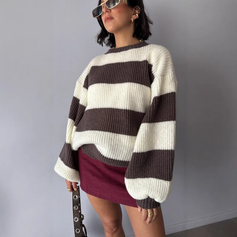 2025 Spring and Autumn New Wide Stripe Contrast Sweater for Women, Loose and Lazy, Versatile Round Neck Hoodie 
2025 Spring and Autumn New Wide Stripe Contrast Sweater for Women, Loose and Lazy, Versatile Round Neck Hoodie