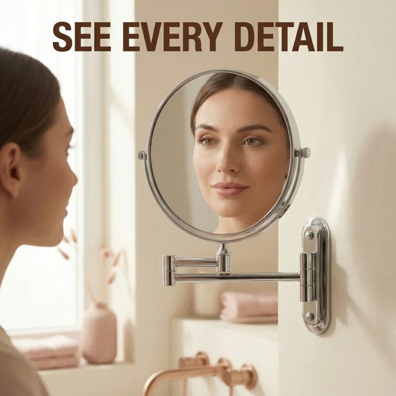High Quality 8 inch Wall Mounted Extending Folding Double Sided Rotating Bathroom Makeup Mirror 3x/5x/7x/10x Magnification
High Quality 8 inch Wall Mounted Extending Folding Double Sided Rotating Bathroom Makeup Mirror 3x/5x/7x/10x Magnification