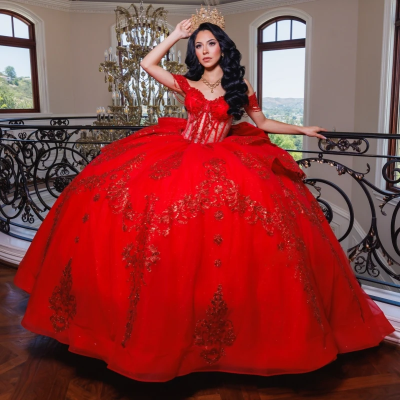 Red Shiny Quinceanera Dresses Ball Gown Off The Shoulder Sequin Applique Beading Crystal Bow Tull Party Birthday Sweet 16 Dress
Red Shiny Quinceanera Dresses Ball Gown Off The Shoulder Sequin Applique Beading Crystal Bow Tull Party Birthday Sweet 16 Dress