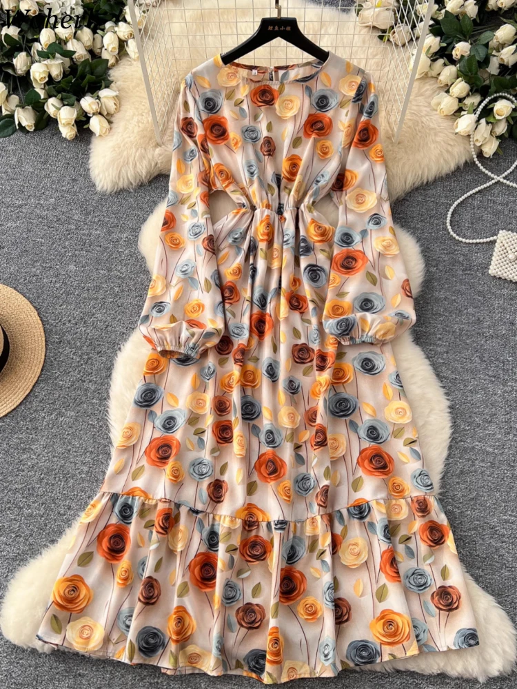 Women's Clothing O-neck Lantern Sleeve Robe Femme Temperament Flower Printing Maxi Dress 2025 Vestidos De Mujer Vintage Dresses
Women's Clothing O-neck Lantern Sleeve Robe Femme Temperament Flower Printing Maxi Dress 2025 Vestidos De Mujer Vintage Dresses