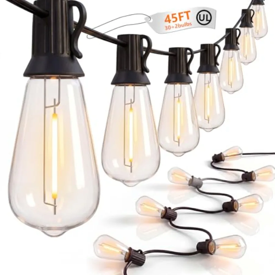 LED Outdoor String Lights 45Feet Patio Lights with 32 Shatterproof ST40 Vintage Edison Bulbs 2 Spare,Hanging Outdoor Light UL L
LED Outdoor String Lights 45Feet Patio Lights with 32 Shatterproof ST40 Vintage Edison Bulbs 2 Spare,Hanging Outdoor Light UL L