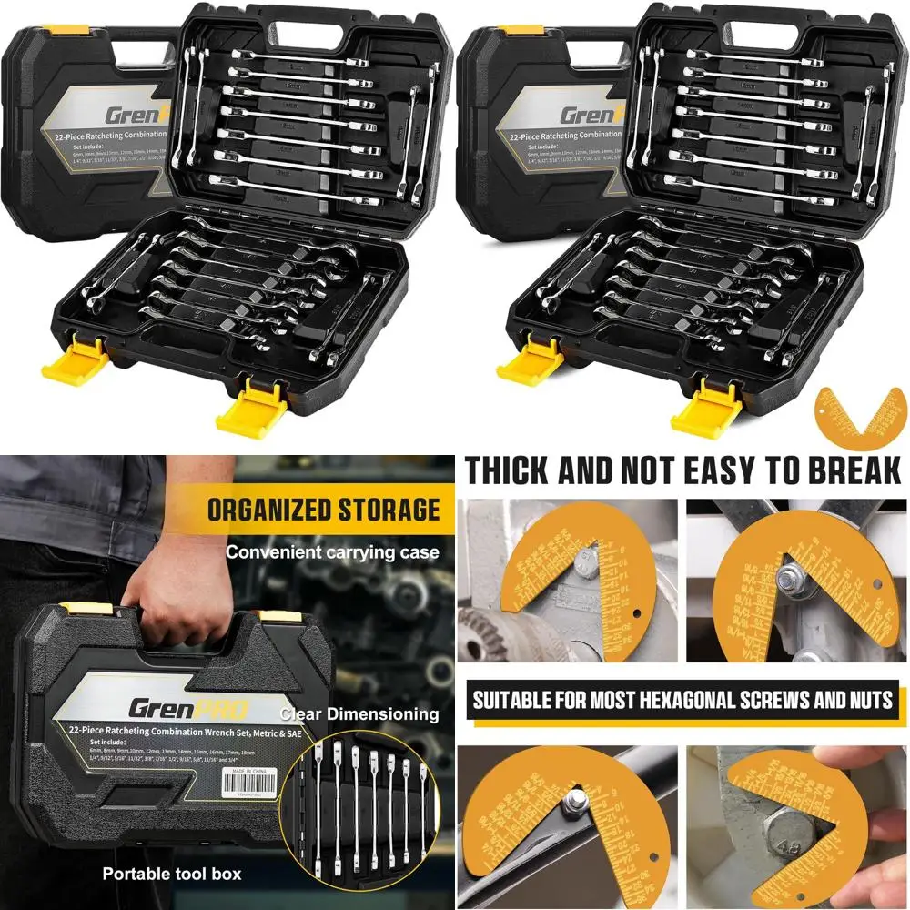 72-Tooth Ratcheting Wrench Set, Metric & SAE, 23-Piece with 6-18mm and 1/4-3/4, Tool Box Organizer, Complete Hand Tool Kit
72-Tooth Ratcheting Wrench Set, Metric & SAE, 23-Piece with 6-18mm and 1/4-3/4, Tool Box Organizer, Complete Hand Tool Kit